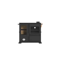 Sobă combinată pe lemne și peleți, cu plită și cuptor din tablă de oțel, BABA'S SAPHIRE, 5-10 kW 