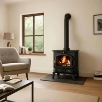 Șemineu din fontă, pe lemne și brichete WENTOREX Novara WS-D, 8 kW, negru mat