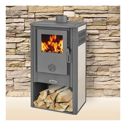 Sobă pe lemne din tablă de oțel BLIST KONZUL LM, 7-9 kW, gri închis, crem