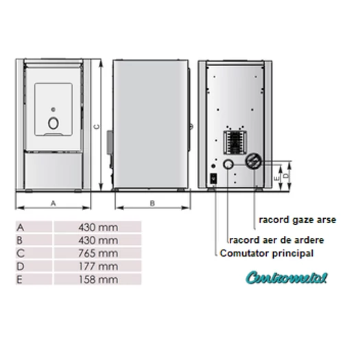 Sobă pe peleți cu aer cald CENTROMETAL CENTROPELET Z6, 5,5 kW, gri