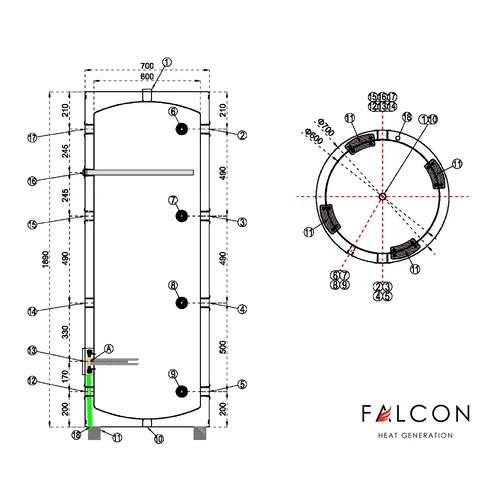 FALCON HPBe 500 INOX puffer pentru răcire și încălzire pentru pompă de căldură (497 litri / 3 kW)