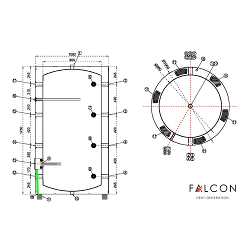 FALCON HPBe 800 INOX puffer pentru răcire și încălzire pentru pompă de căldură (801 litri / 3 kW)