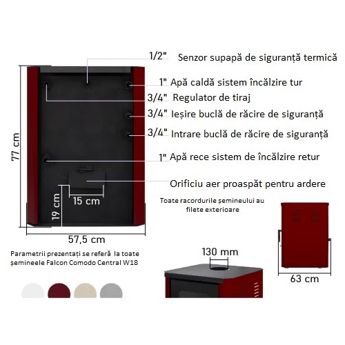 Termosemineu pe lemne FALCON RIMINI COMODO Central W18 cu cameră de apă (18 kW - alb)