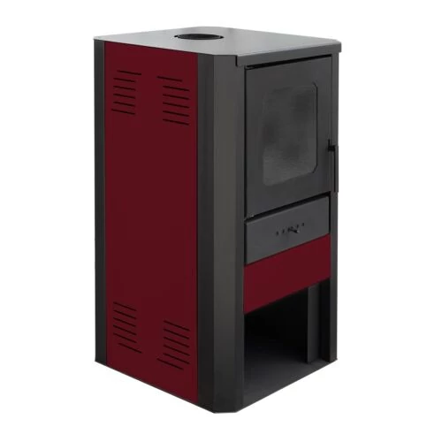Termosemineu pe lemne FALCON MONZA COMODO Central W27 cu cameră de apă (27 kW - burgundia)