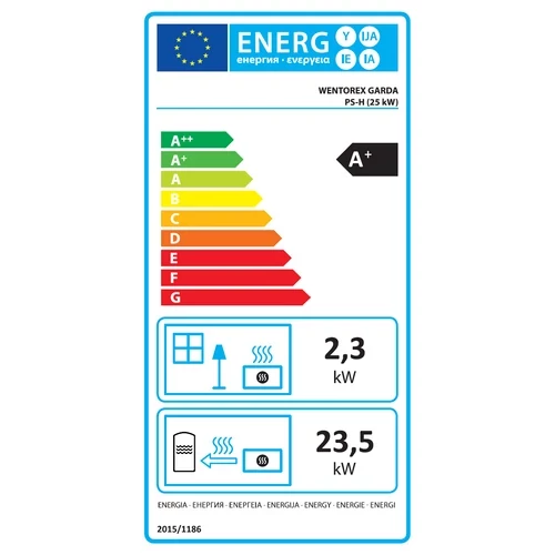 Termosemineu pe peleti WENTOREX GARDA PS-H 25 kw complet echipat pentru incalzire, pompa, vas expansiune, aprindere automata, buncar peleti integrat, culoare burgundă
