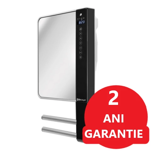 Ventilator de încălzire Radialight WINDY VISIO in baie pe perete cu șuport pentru prosop și cu oglindă (1000/1800 Watt)