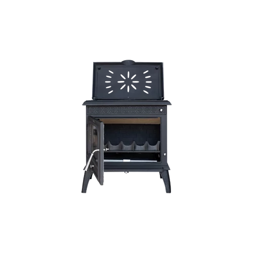 Șemineu din fontă cu plită, pe lemne și brichete, WENTOREX Bolzano WS-D, 14 kW