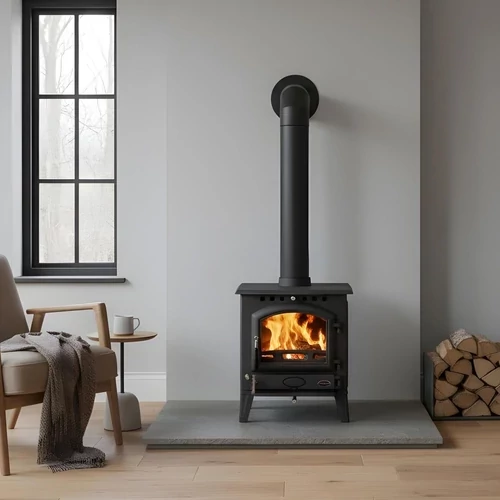 Șemineu din fontă, pe lemne și brichete WENTOREX Novara WS-D, 8 kW, negru mat