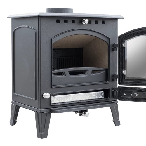 Șemineu din fontă, pe lemne și brichete WENTOREX Novara WS-D, 8 kW, negru mat