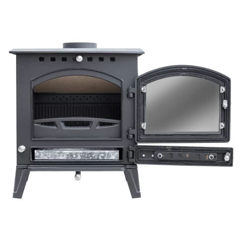 Șemineu din fontă, pe lemne și brichete WENTOREX Novara WS-D, 8 kW, negru mat