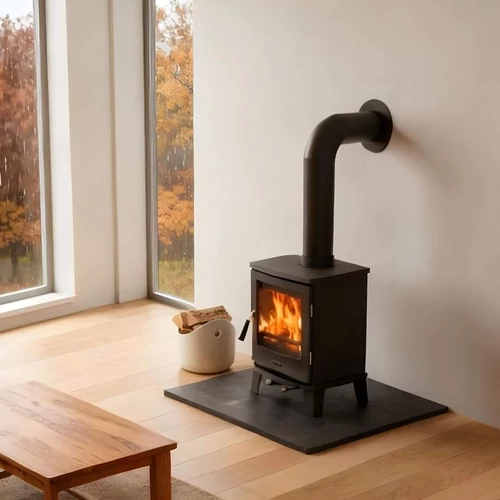 Șemineu din fontă, pe lemne și brichete WENTOREX Tirano WS-D, 5 kW, negru mat