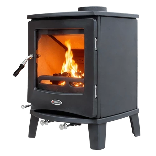 Șemineu din fontă, pe lemne și brichete WENTOREX Tirano WS-D, 5 kW, negru mat