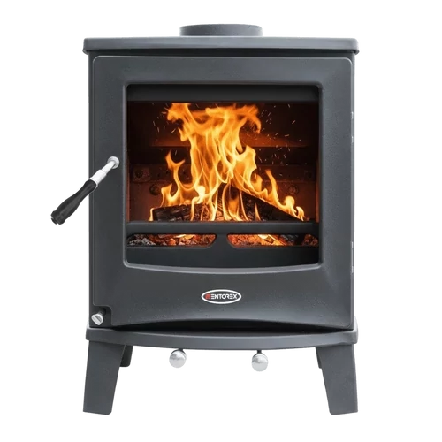 Șemineu din fontă, pe lemne și brichete WENTOREX Tirano WS-D, 5 kW, negru mat