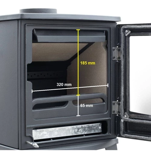 Șemineu din fontă, pe lemne și brichete WENTOREX Tirano WS-D, 5 kW, negru mat