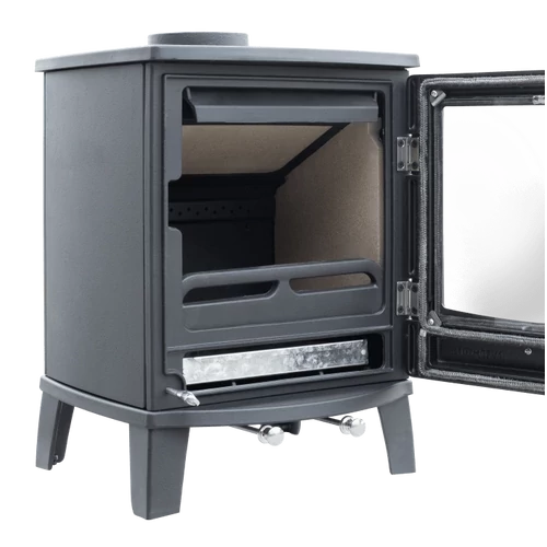 Șemineu din fontă, pe lemne și brichete WENTOREX Tirano WS-D, 5 kW, negru mat