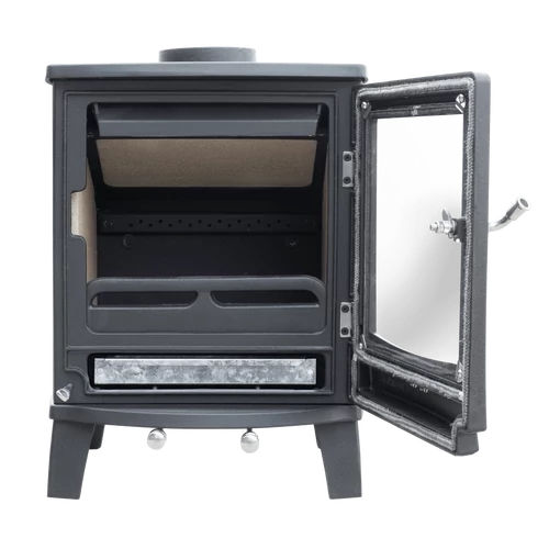 Șemineu din fontă, pe lemne și brichete WENTOREX Tirano WS-D, 5 kW, negru mat