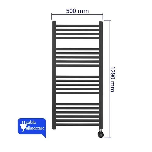 Radiator electric pentru uscarea prosoapelor WENTOREX Tolla Electric 700 W (Negru - 500 mm)