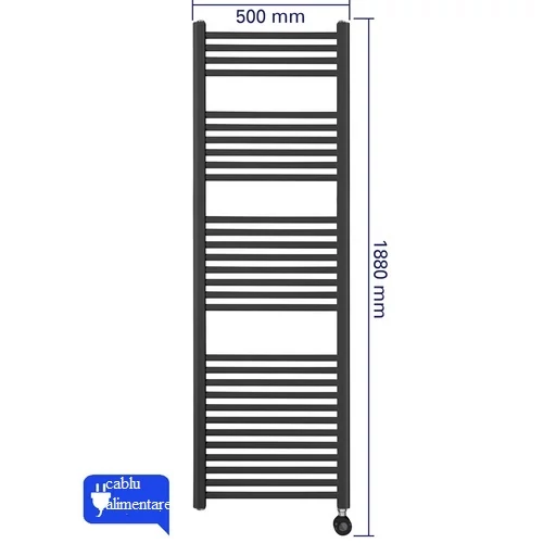 Radiator electric pentru uscarea prosoapelor WENTOREX Tolla Electric 900 W (Negru - 500 mm)