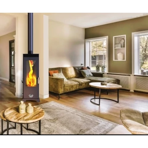 Semineu (Soba) combinată pe lemne și peleți cu ventilator BABA'S Stove ECO Flame Plus FAN 12  (6-12 kW - tablă de oțel)