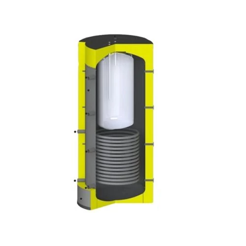 Rezervor/puffer de acumlare 'tank-in-tank' 170 litri INOX Centrometal CAS-BS 803 litri cu o serpentina INOX  grosime tabla 3mm Izolație din burete de 100 mm cu capac din piele artificială cu fermoar (727litri)