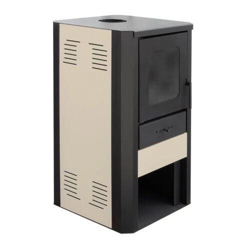  Termosemineu pe lemne FALCON MONZA COMODO Central W27 cu  cameră de apă (27 kW - cremă) 
